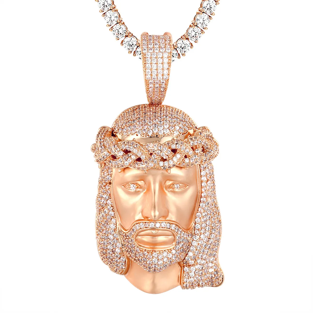 Rose Gold Matte Tone Jesus Head Bling Crown Holy God Pendant sold by Master Of Bling product image thumbnail 4