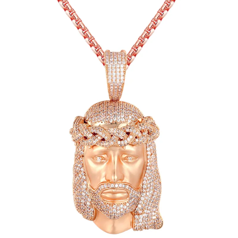 Rose Gold Matte Tone Jesus Head Bling Crown Holy God Pendant sold by Master Of Bling