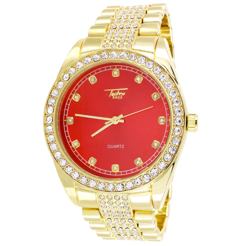 Techno Pave Red Face Adjustable Links Icy Bezel Rapper Watch sold by Master Of Bling