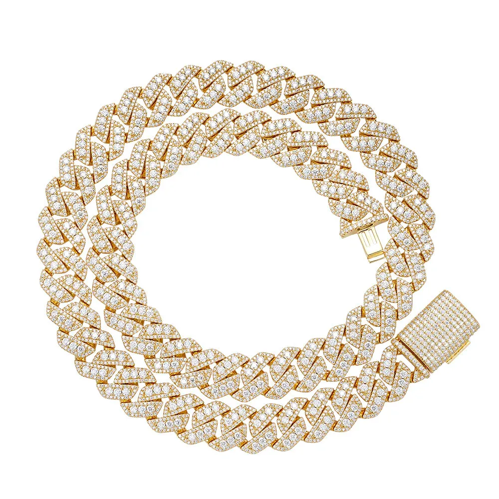 Real Miami Cuban Link Chain 14mm MOISSANITE 925 Silver Gold Tone Necklace sold by Master Of Bling product image thumbnail 2