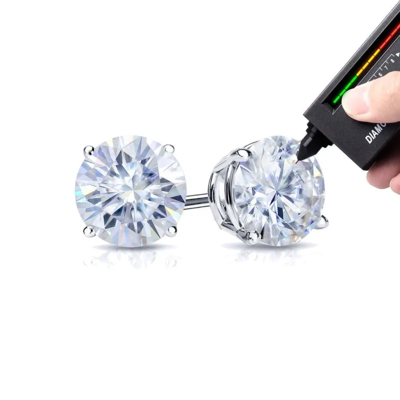 11mm Sterling Silver VVS 10.0ct Moissanite Diamond Stud Earrings sold by Master Of Bling