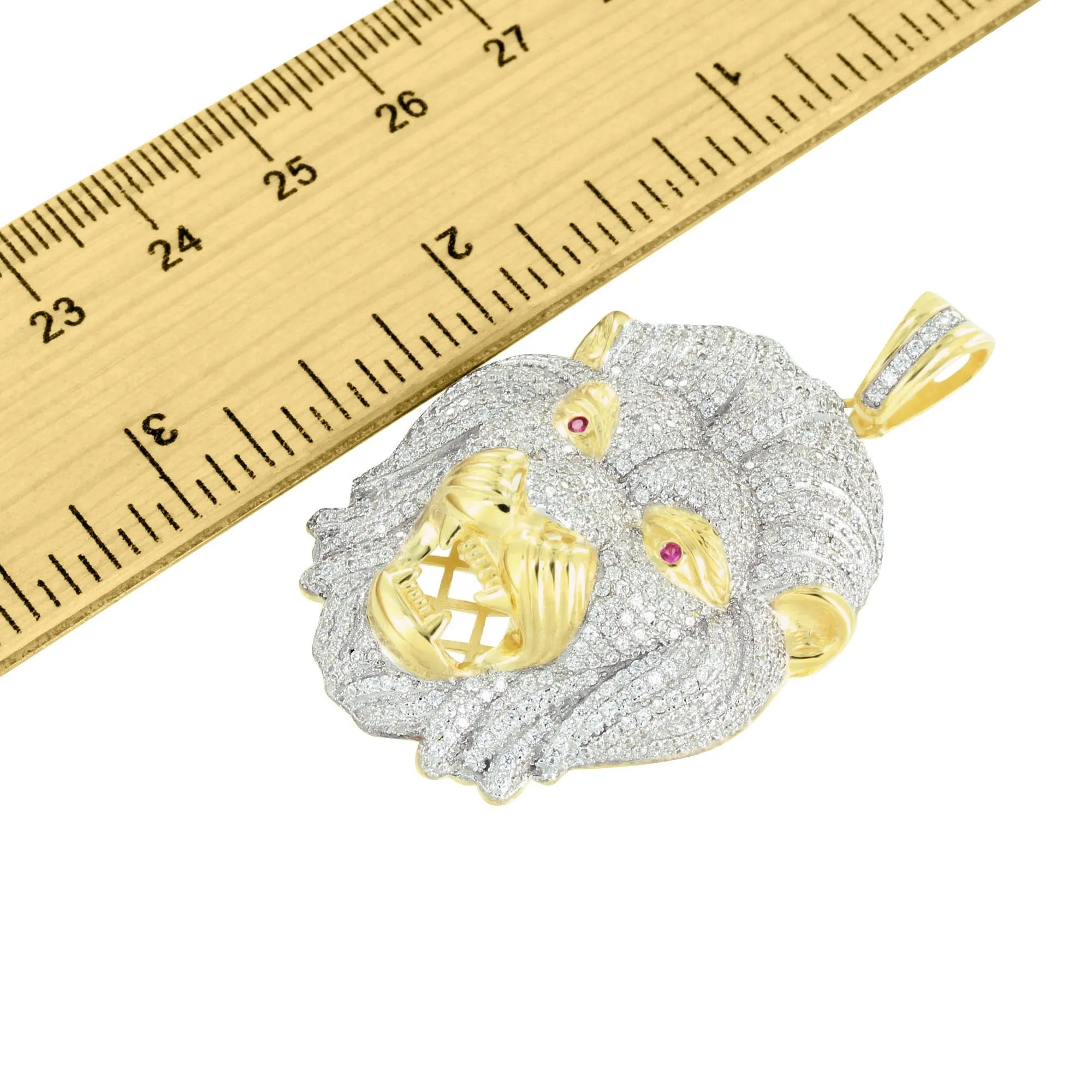 Sterling Silver Loin Head Pendant Fully Bling Ruby Eyes sold by Master Of Bling product image thumbnail 4