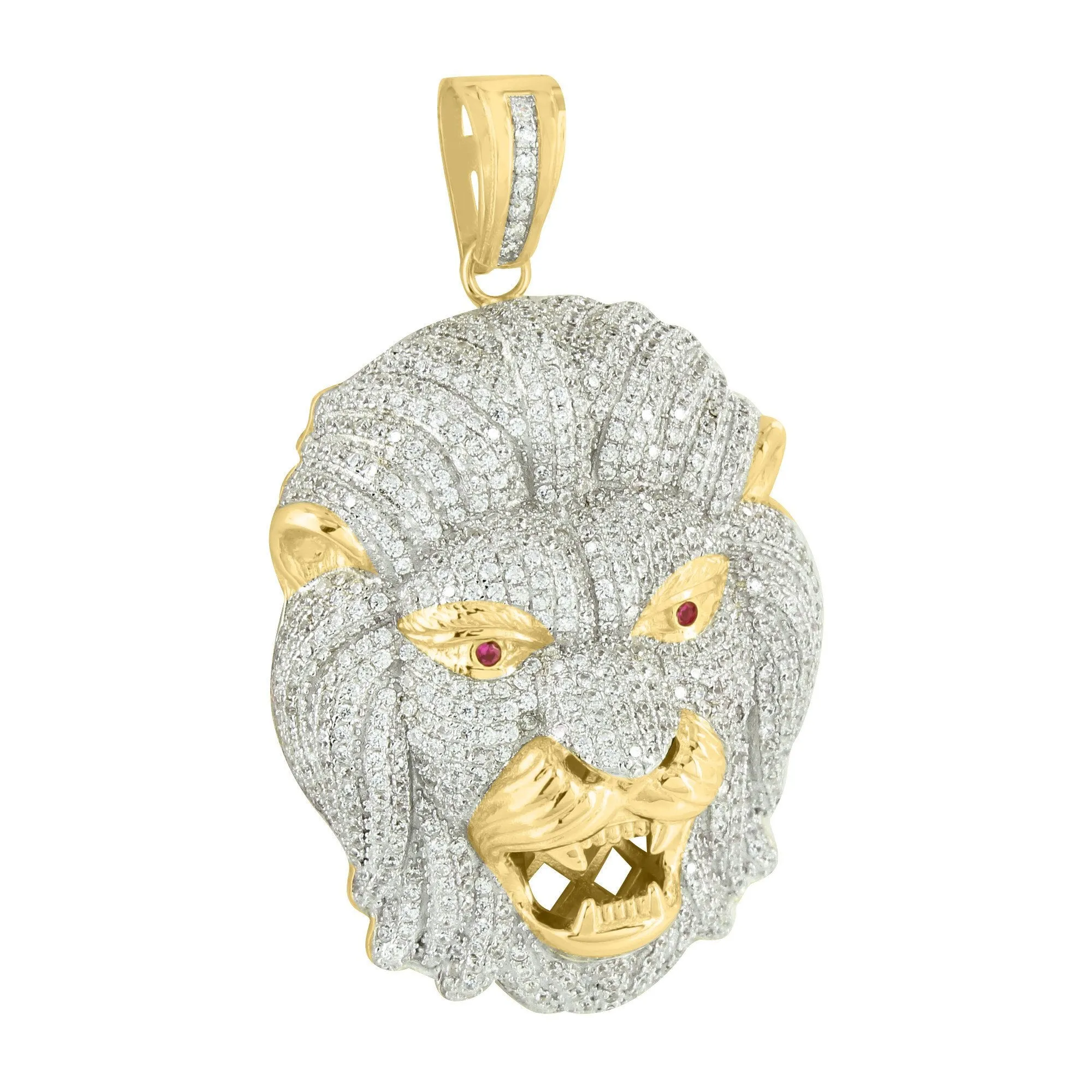 Sterling Silver Loin Head Pendant Fully Bling Ruby Eyes sold by Master Of Bling