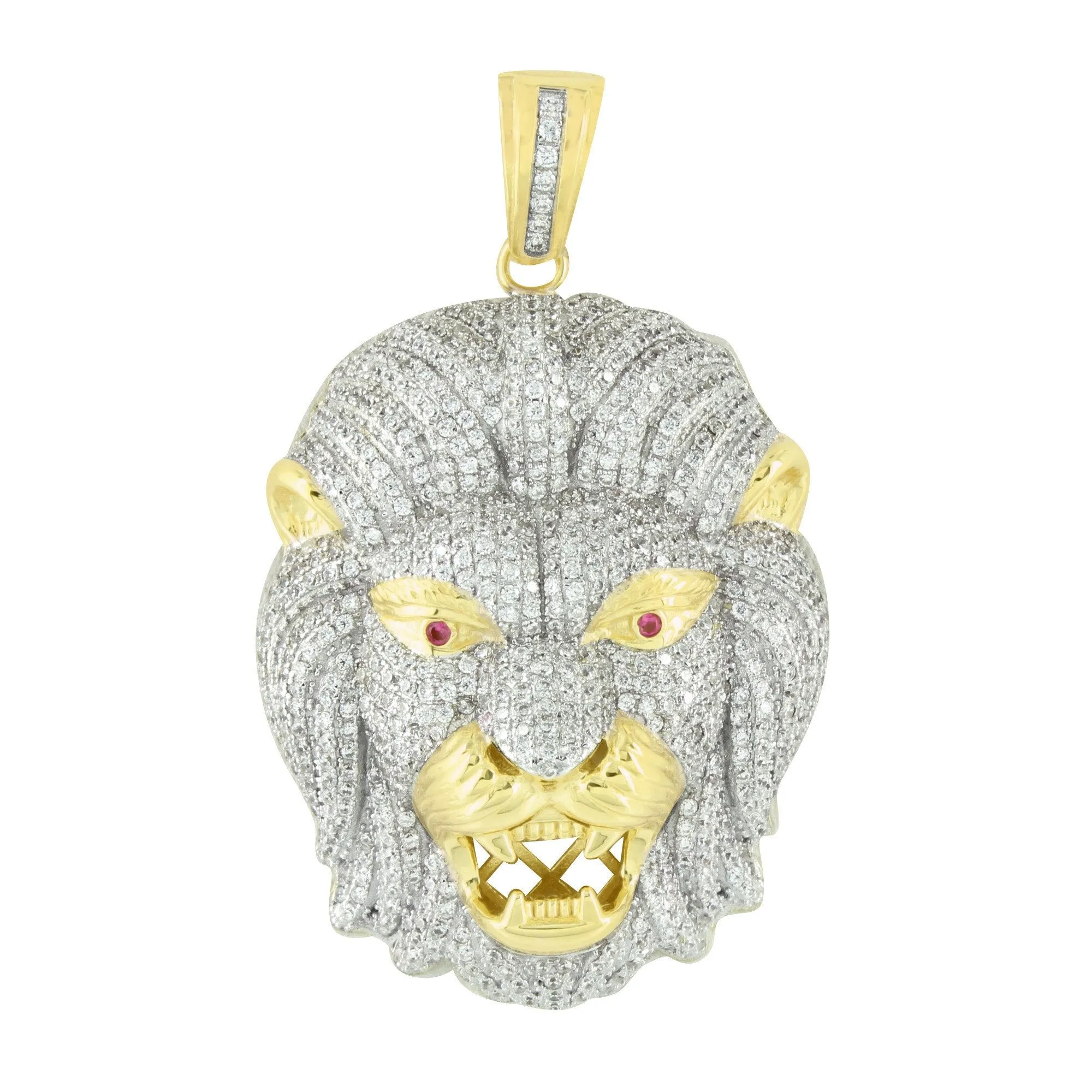 Sterling Silver Loin Head Pendant Fully Bling Ruby Eyes sold by Master Of Bling product image thumbnail 2