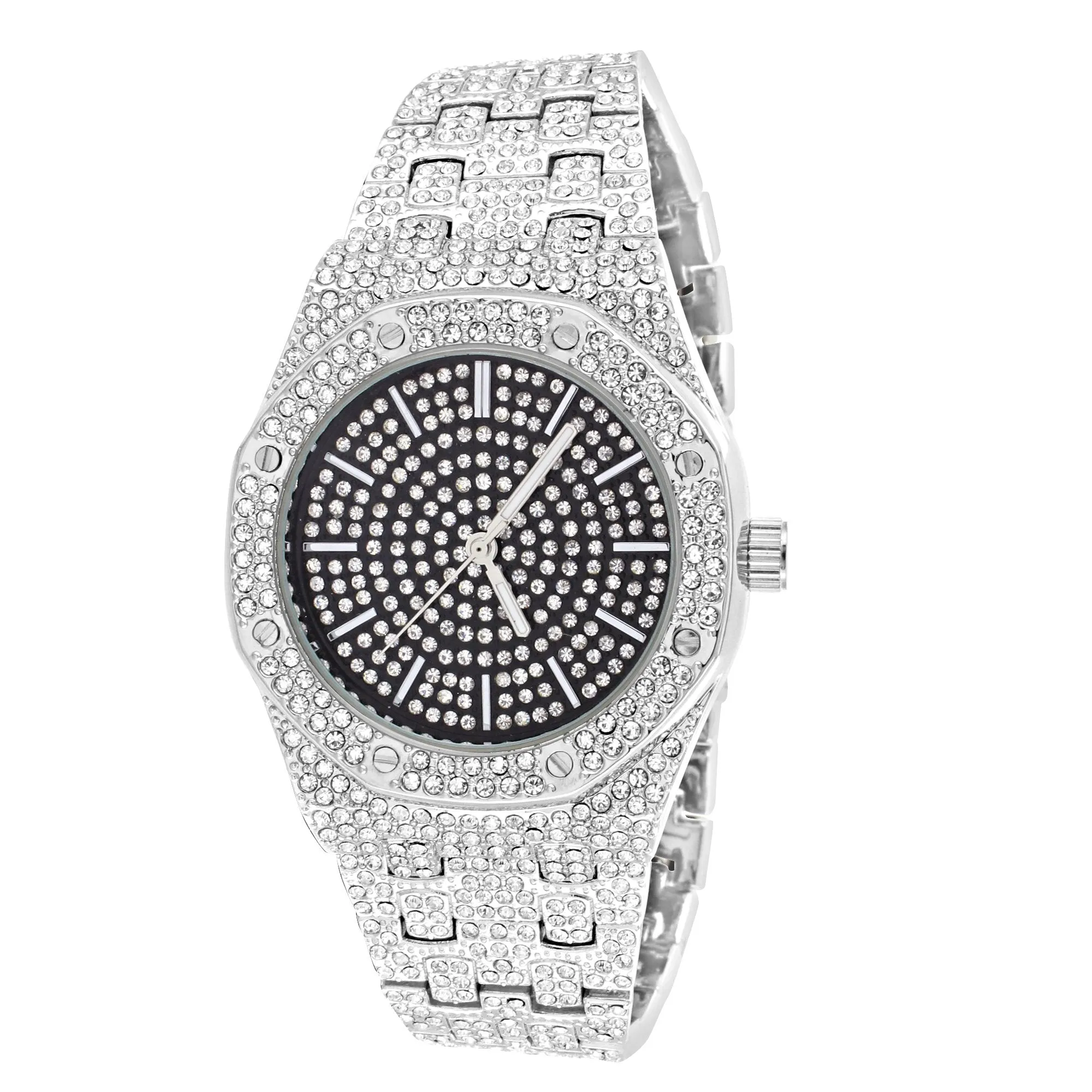 Stainless Steel Back Bling Black Face Presidential Look Watch sold by Master Of Bling