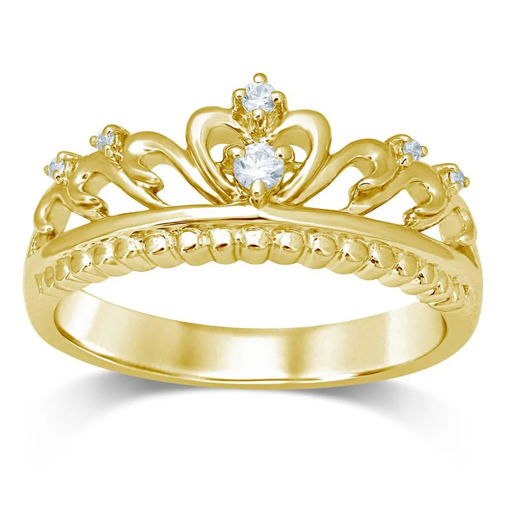 10k Yellow Gold 1/20 Ct.Tw.Diamond Crown Stackable Band sold by Master Of Bling