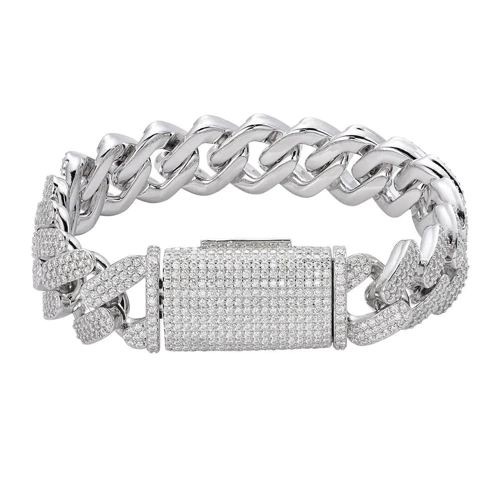 18mm MOISSANITE Prong Cuban Link Bracelet 925 Silver Icy Custom 8 Inch sold by Master Of Bling
