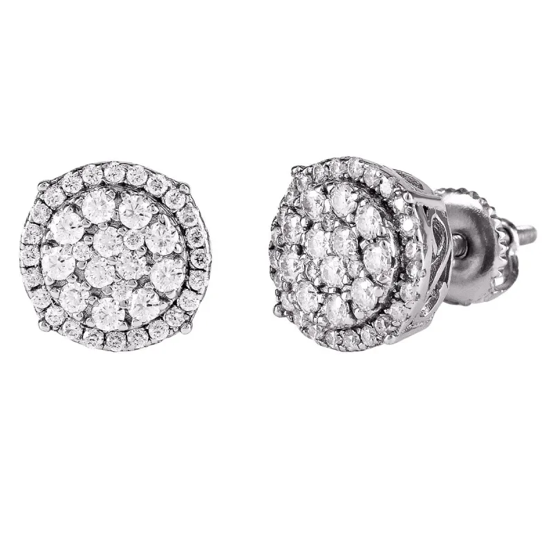 Sterling Silver Cluster Round Moissanite Diamond 0.69CT Earrings sold by Master Of Bling
