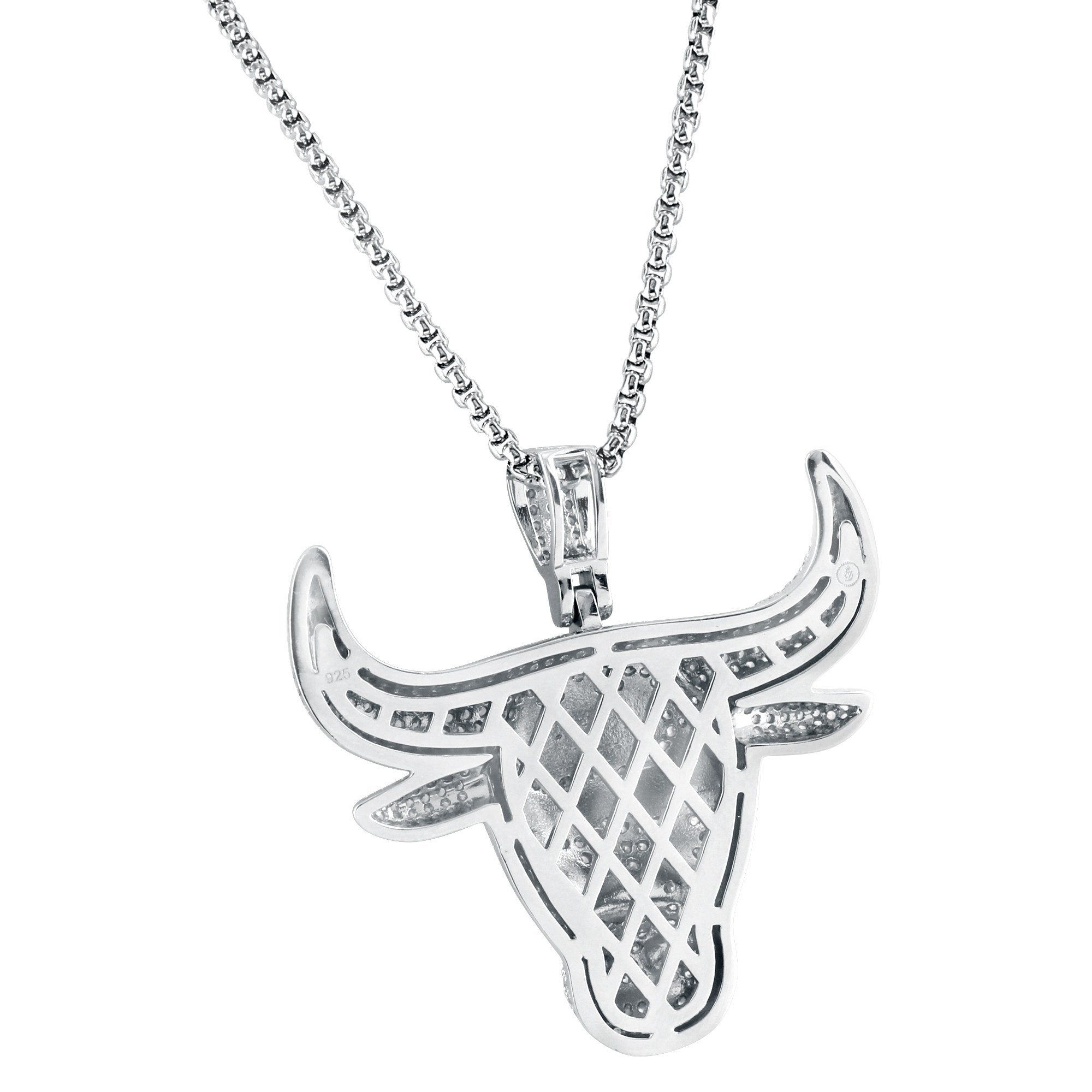 Men's Hot Sterling Silver Vintage Bull Cattle Head Pendant Free 24" Steel Box Chain sold by Master Of Bling product image thumbnail 2