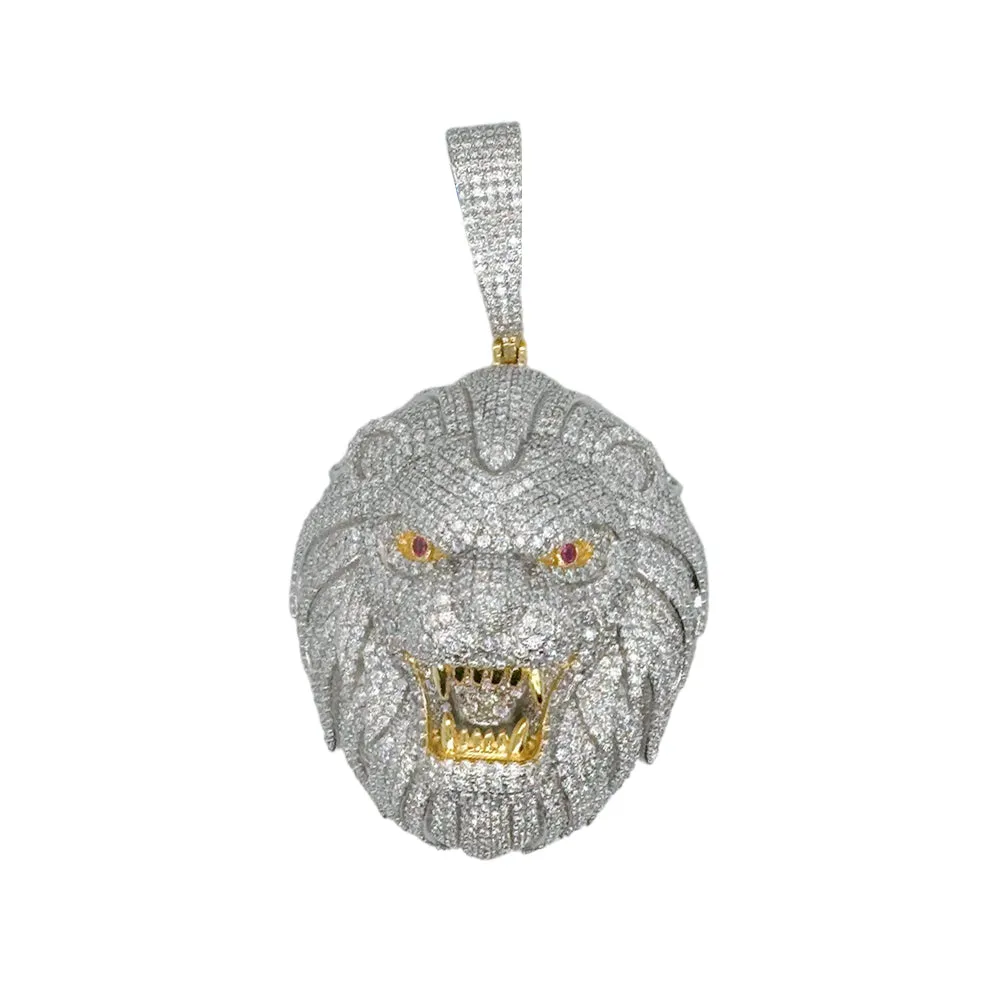VVS Moissanite Lion Pendant 925 Silver 14k Gold Tone Fully Ice Custom Men sold by Master Of Bling