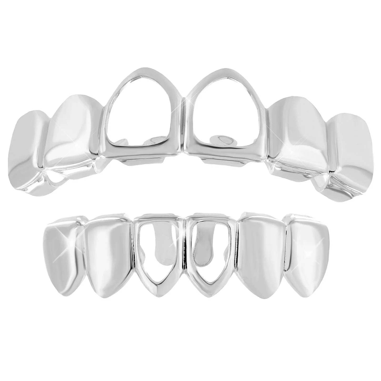 Cut Grillz White Finish Top Bottom Set sold by Master Of Bling