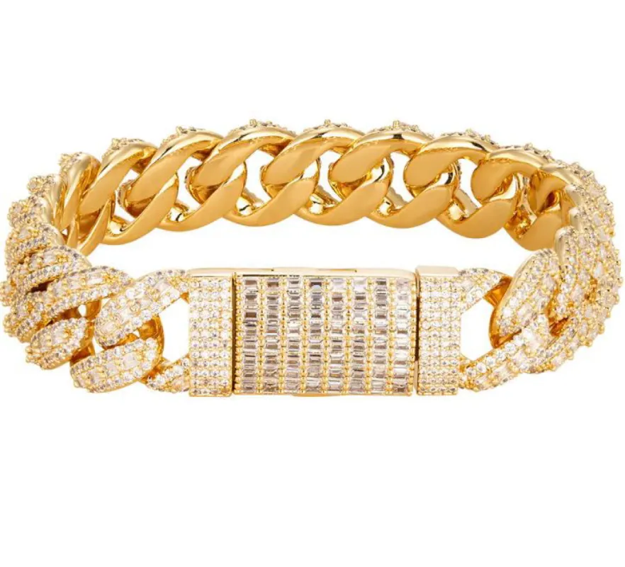 18MM Emerald Cut Moissanite 11.2Ct Bracelet Gold Tone 8In sold by Master Of Bling