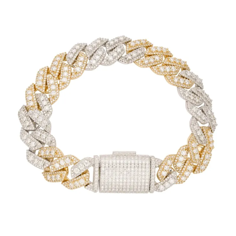 Moissanite Miami Cuban 2 Tone 14mm Bracelet 925 Sterling SIlver Icy Prong sold by Master Of Bling