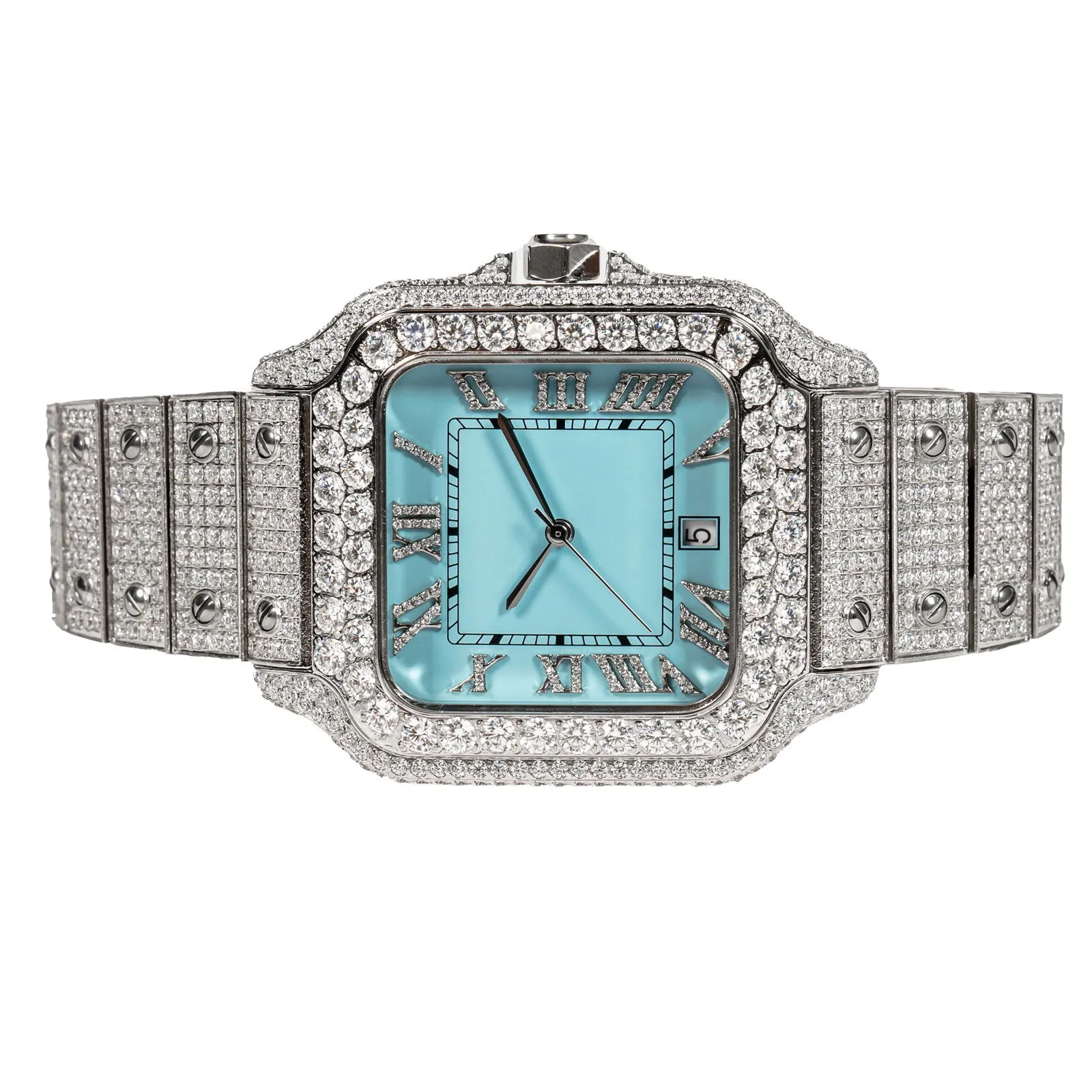 Light Blue Dial Watch Moissanite Diamond Men Custom Luxury 40mm sold by Master Of Bling