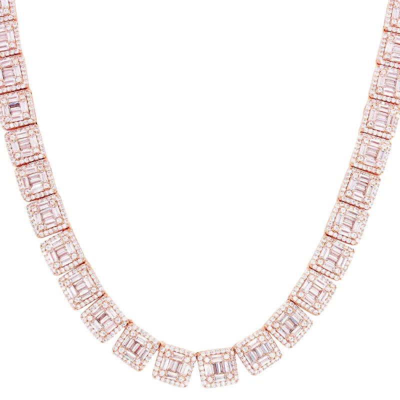 Rose Baguette Solitaire  Square Links Tennis Necklace sold by Master Of Bling