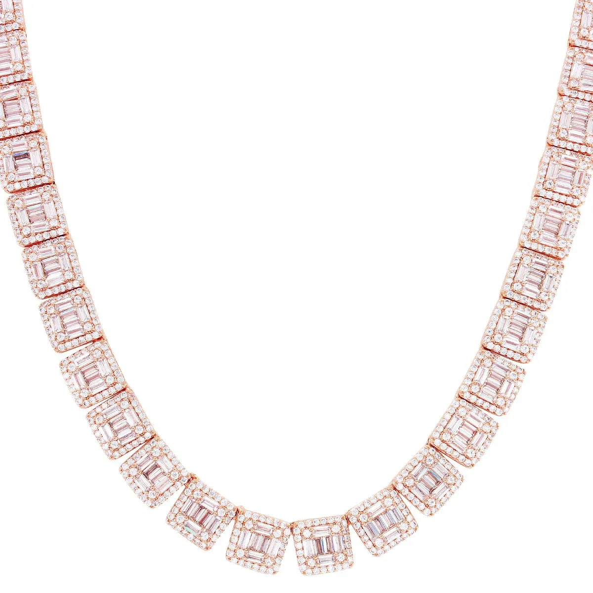Rose Baguette Solitaire Square Links Tennis Necklace sold by Master Of Bling