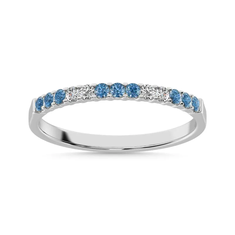 14K White Gold 1/5 Ctw White 4 & Blue Diamond 9 Machine Band sold by Master Of Bling