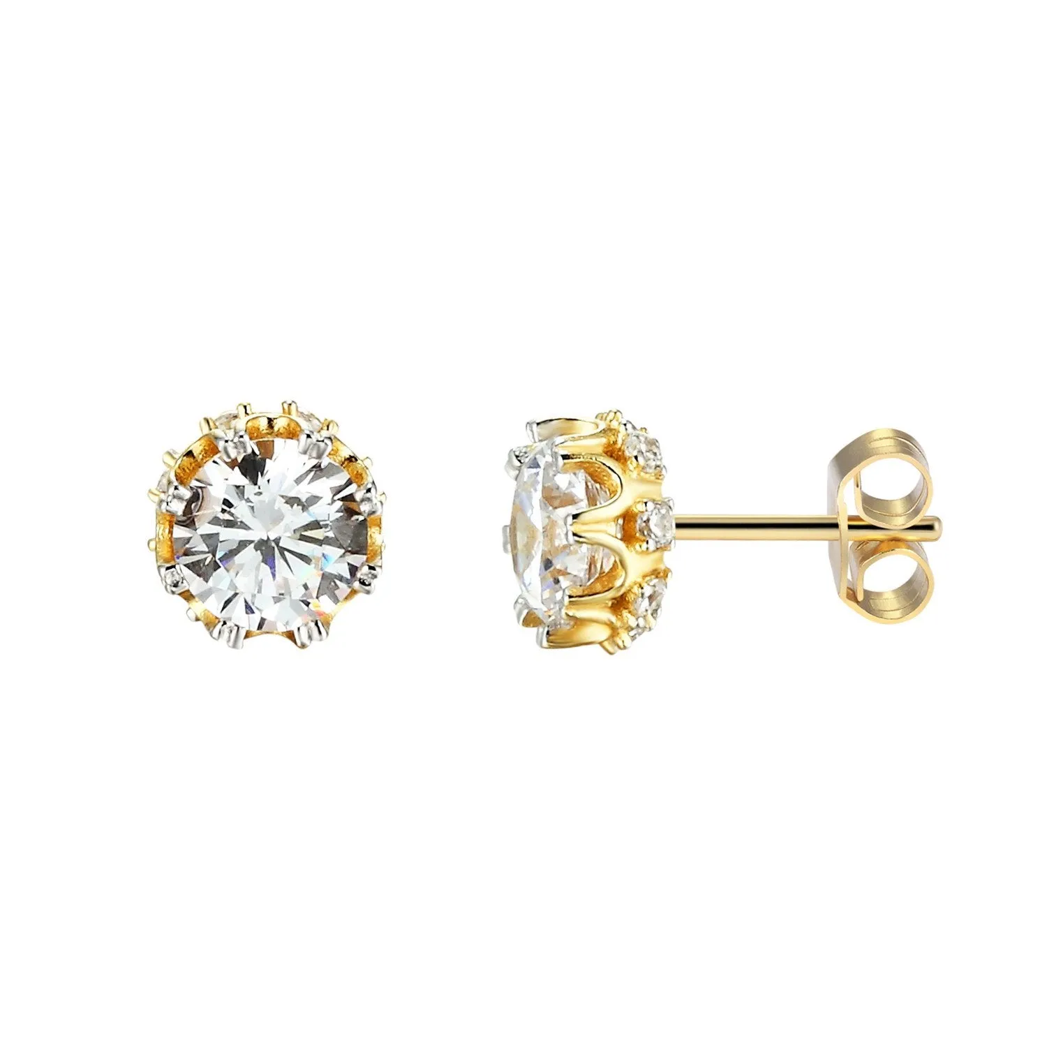 Sterling Silver Bling 14k Gold Finish Prong Solitaire Designer Earrings sold by Master Of Bling