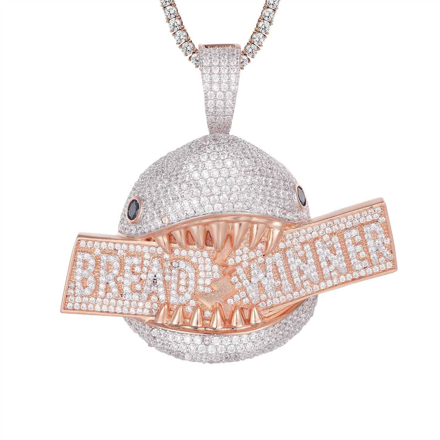 Rose Gold Hungry Shark Face Bread Winner Icy Hip Hop Pendant sold by Master Of Bling product image thumbnail 2