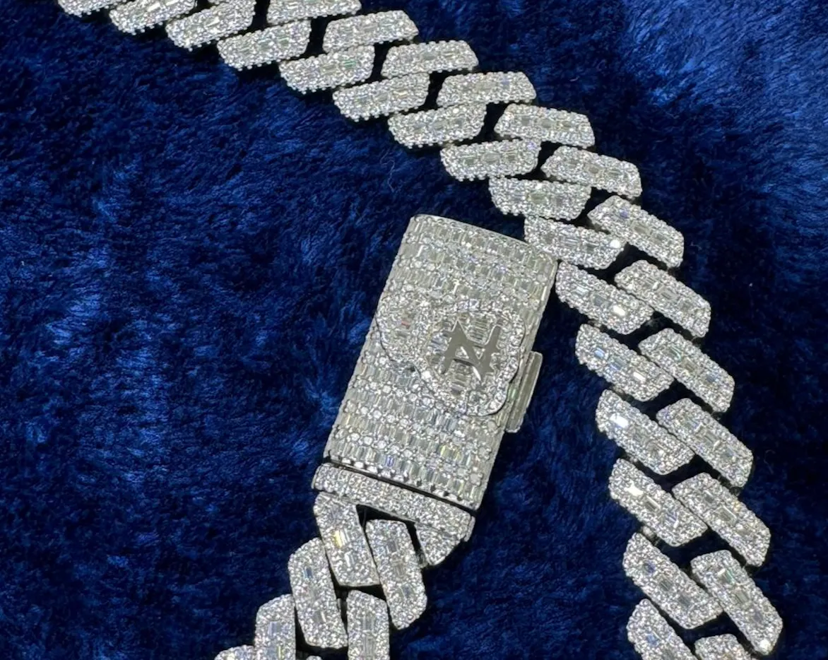 Custom Moissanite Diamond Lock 16mm Miami Cuban Emerald Cut Chain sold by Master Of Bling