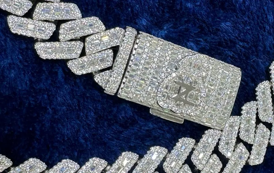 Custom Moissanite Diamond Lock 16mm Miami Cuban Emerald Cut Chain sold by Master Of Bling product image thumbnail 3