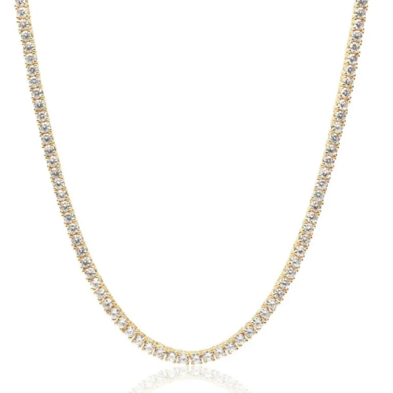 Custom 3mm VVS Moissanite Gold Tone One Row Silver Tennis Chain sold by Master Of Bling