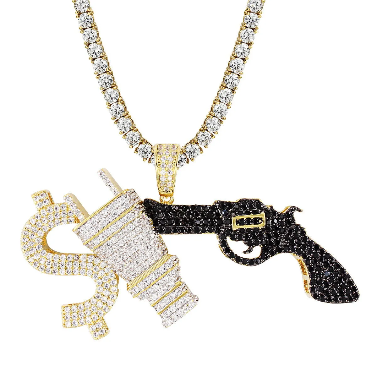 Money Power Respect Dollar Gun Iced Pendant Chain sold by Master Of Bling product image thumbnail 2