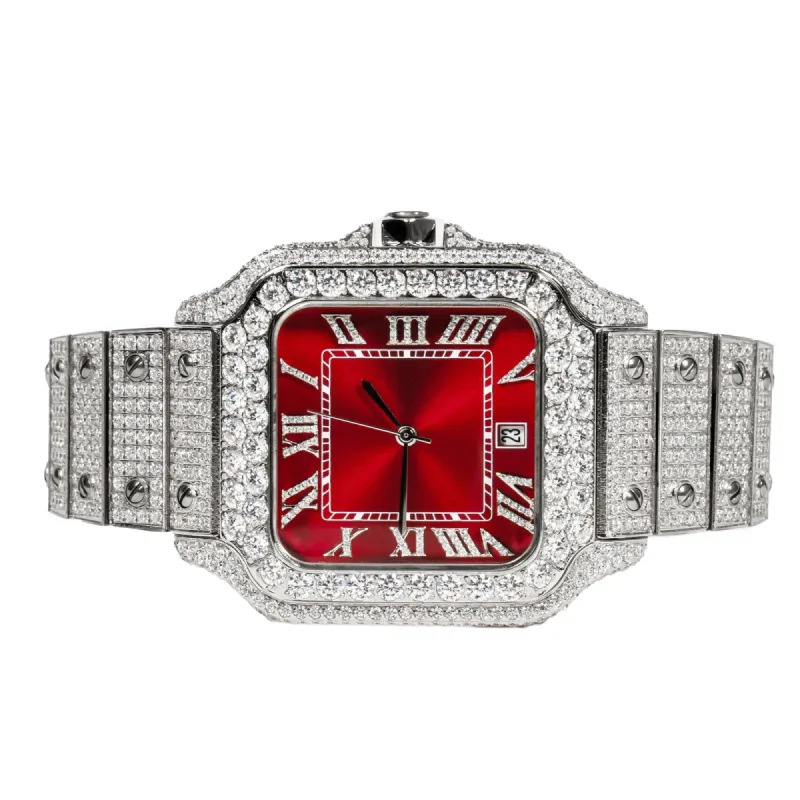 Moissanite Diamond Watch Red Dial 40mm Custom Luxury Mens sold by Master Of Bling