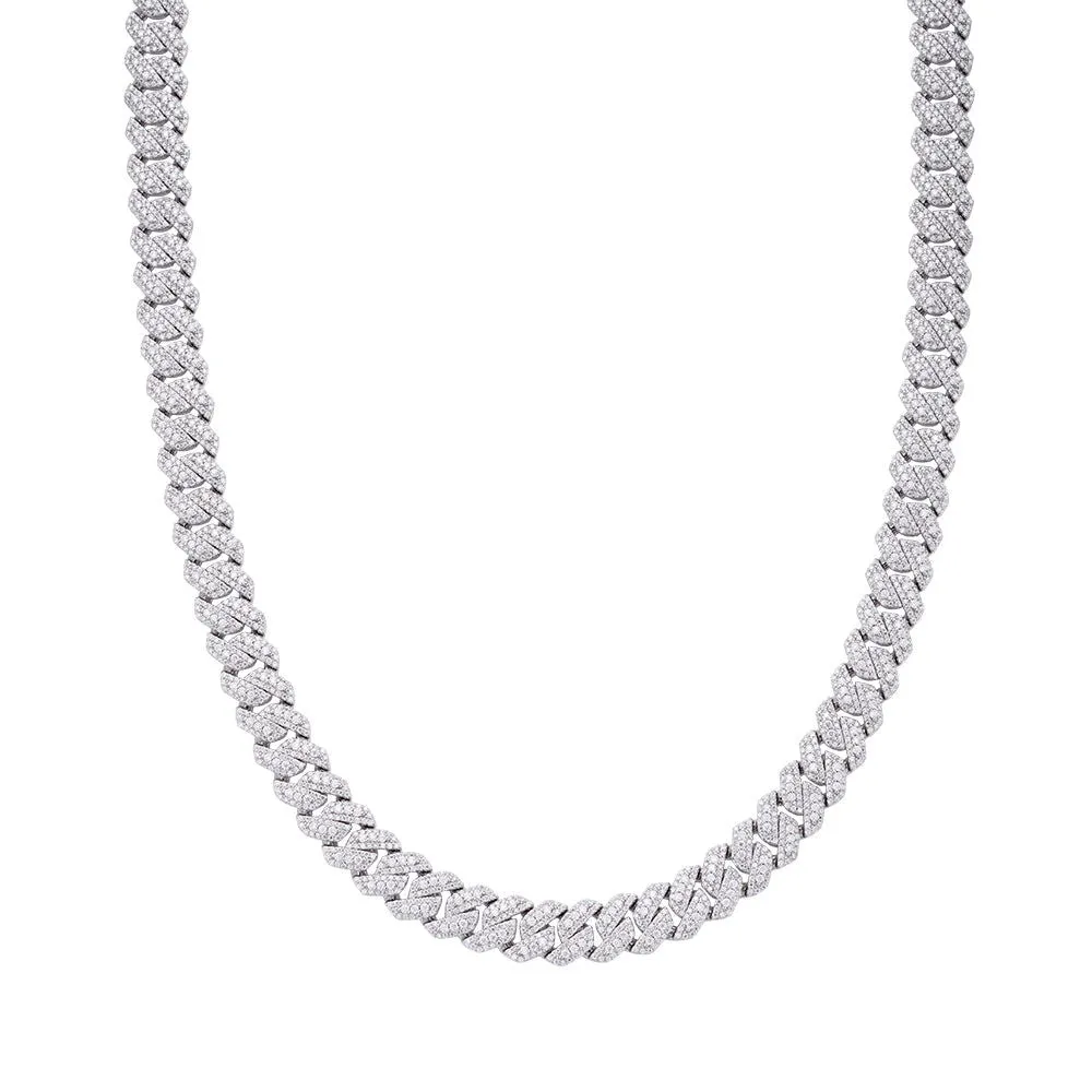 925 Silver Moissanite 10mm White Tone 22 Inch Cuban Necklace sold by Master Of Bling