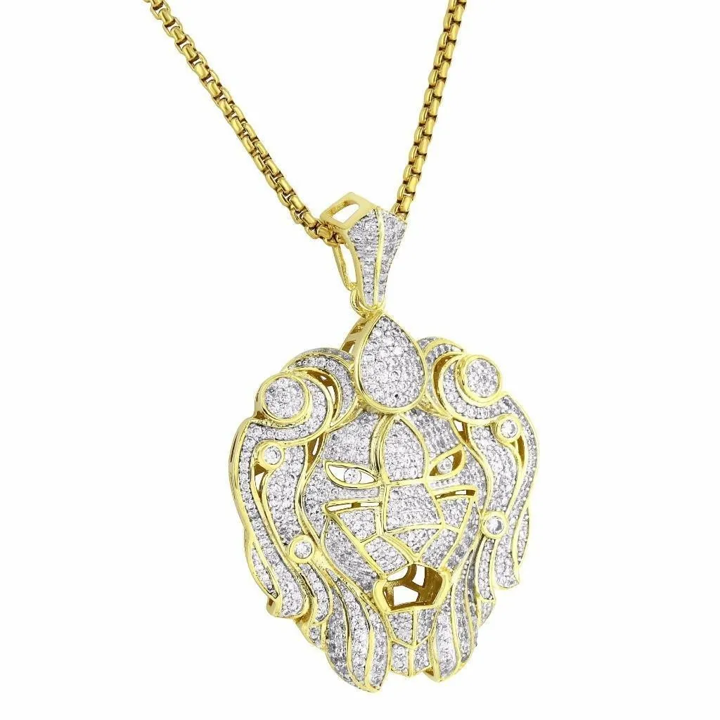 Zar Lion Head Pendant 14k Gold Tone Simulated Diamonds Bling 24" Free Chain sold by Master Of Bling