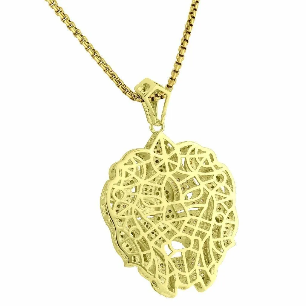 Zar Lion Head Pendant 14k Gold Tone Simulated Diamonds Bling 24" Free Chain sold by Master Of Bling product image thumbnail 2