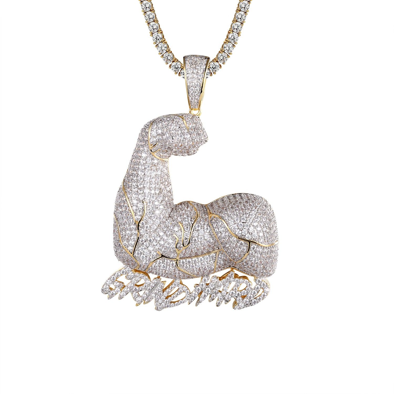 Mens Grind Hard Flexing Bicep Muscle Emoji Icy Pendant Chain sold by Master Of Bling product image thumbnail 4