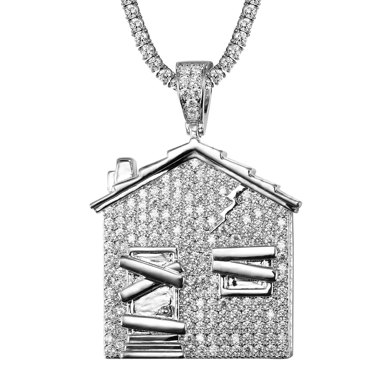Mens Trap House Pendant Custom Piece Icy Hip Hop Charm Chain Combo Set sold by Master Of Bling product image thumbnail 2