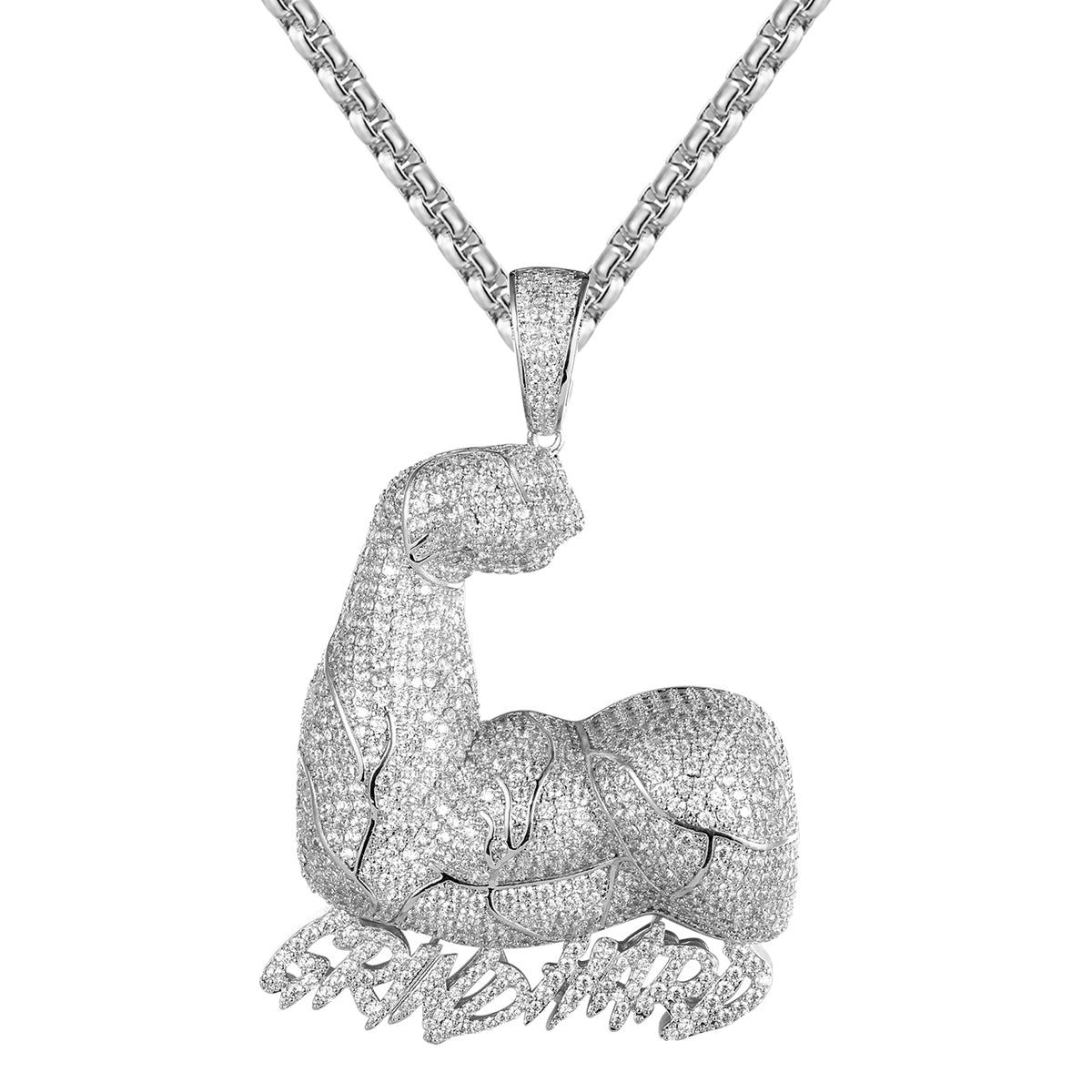 Flexing Muscle Emoji Grind Hard Rapper Bling Pendant Necklace sold by Master Of Bling