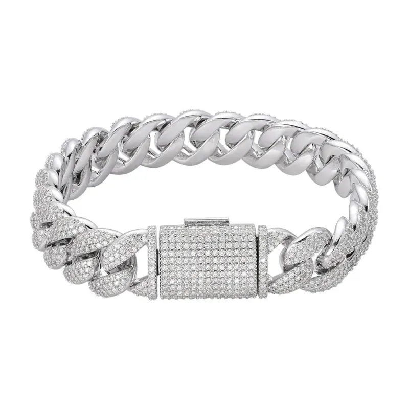 Moissanite Miami Cuban Bracelet 15mm Custom 925 Silver Icy Bling sold by Master Of Bling