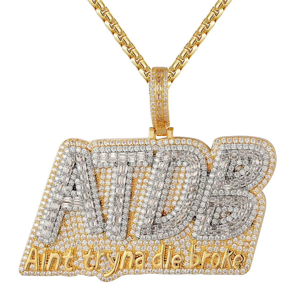 14K Yellow Gold Tone ATDB Aint Tryna Die Broke Custom Pendant sold by Master Of Bling