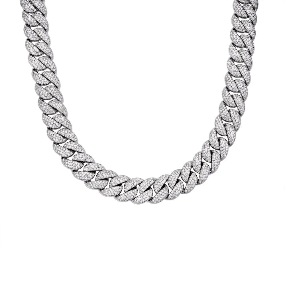 925 Silver Moissanite 15mm 22 Inch Miami Cuban Mens Chain Necklace sold by Master Of Bling