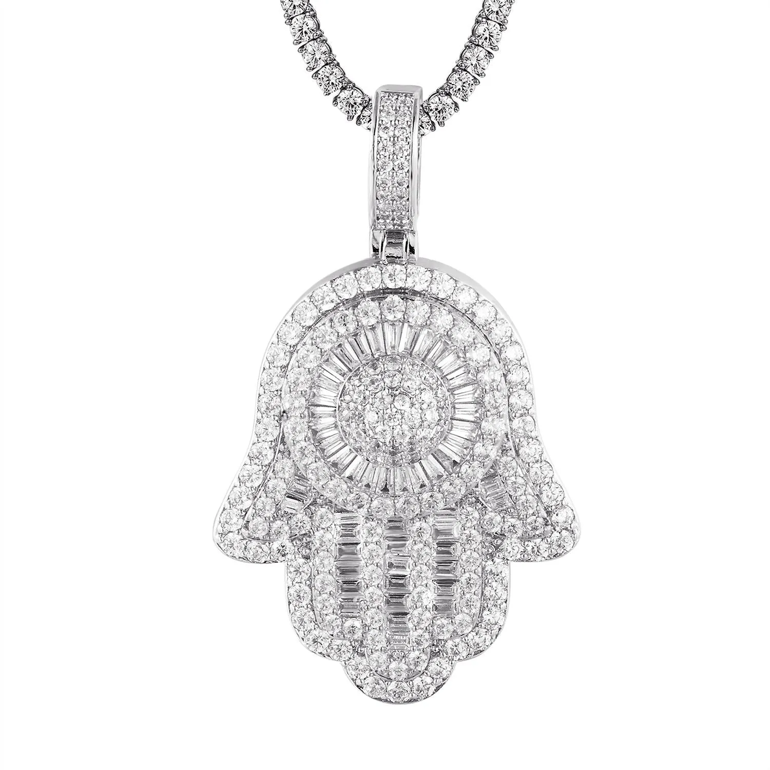 Custom Religious Spinner Hamsa Hand Baguette Pendant sold by Master Of Bling product image thumbnail 2