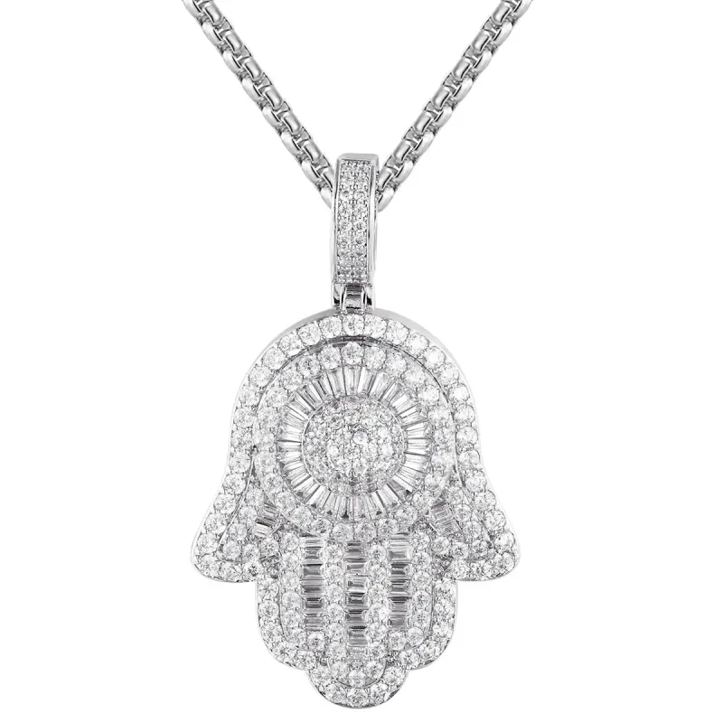 Custom  Religious Spinner Hamsa Hand Baguette Pendant sold by Master Of Bling