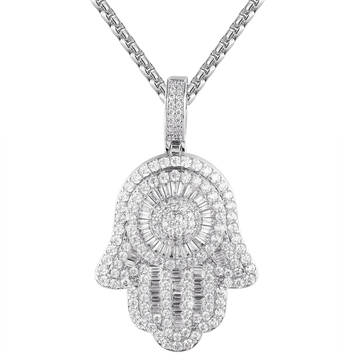 Custom Religious Spinner Hamsa Hand Baguette Pendant sold by Master Of Bling