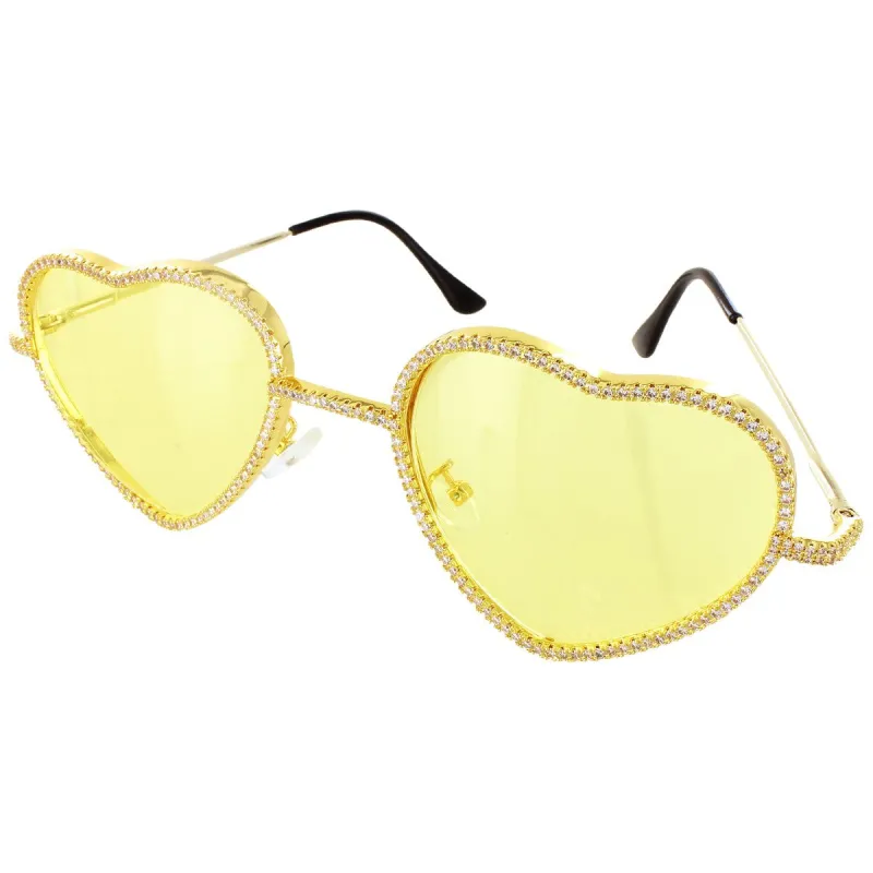 Bling Heart Love Shape Yellow Frame Rapper Style Shades sold by Master Of Bling