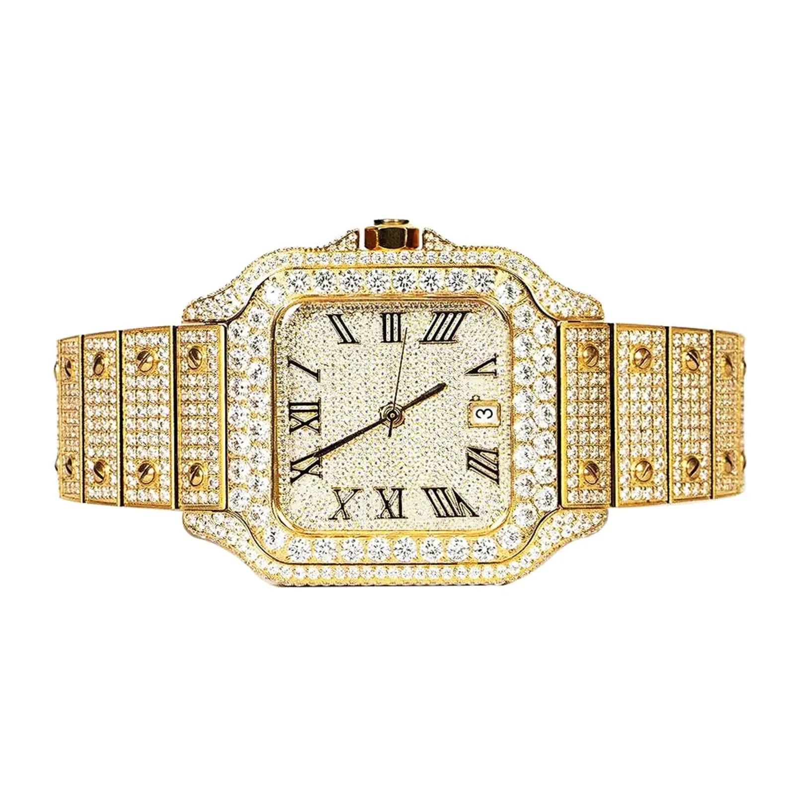 Moissanite Diamond Gold Tone Watch Automatic Stainless Steel Designer sold by Master Of Bling