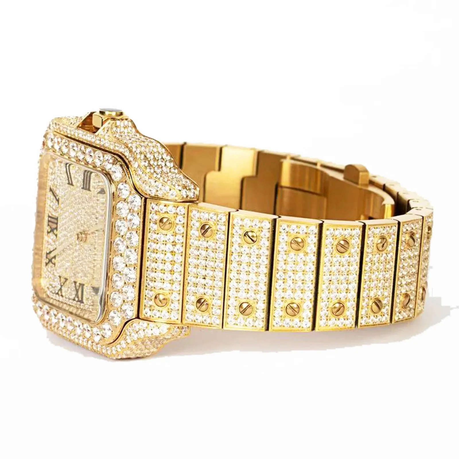 Moissanite Diamond Gold Tone Watch Automatic Stainless Steel Designer sold by Master Of Bling product image thumbnail 2