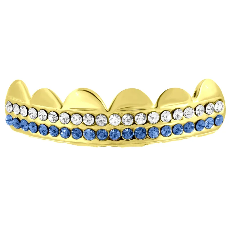 White Blue Two Row Top Grillz For Mens sold by Master Of Bling