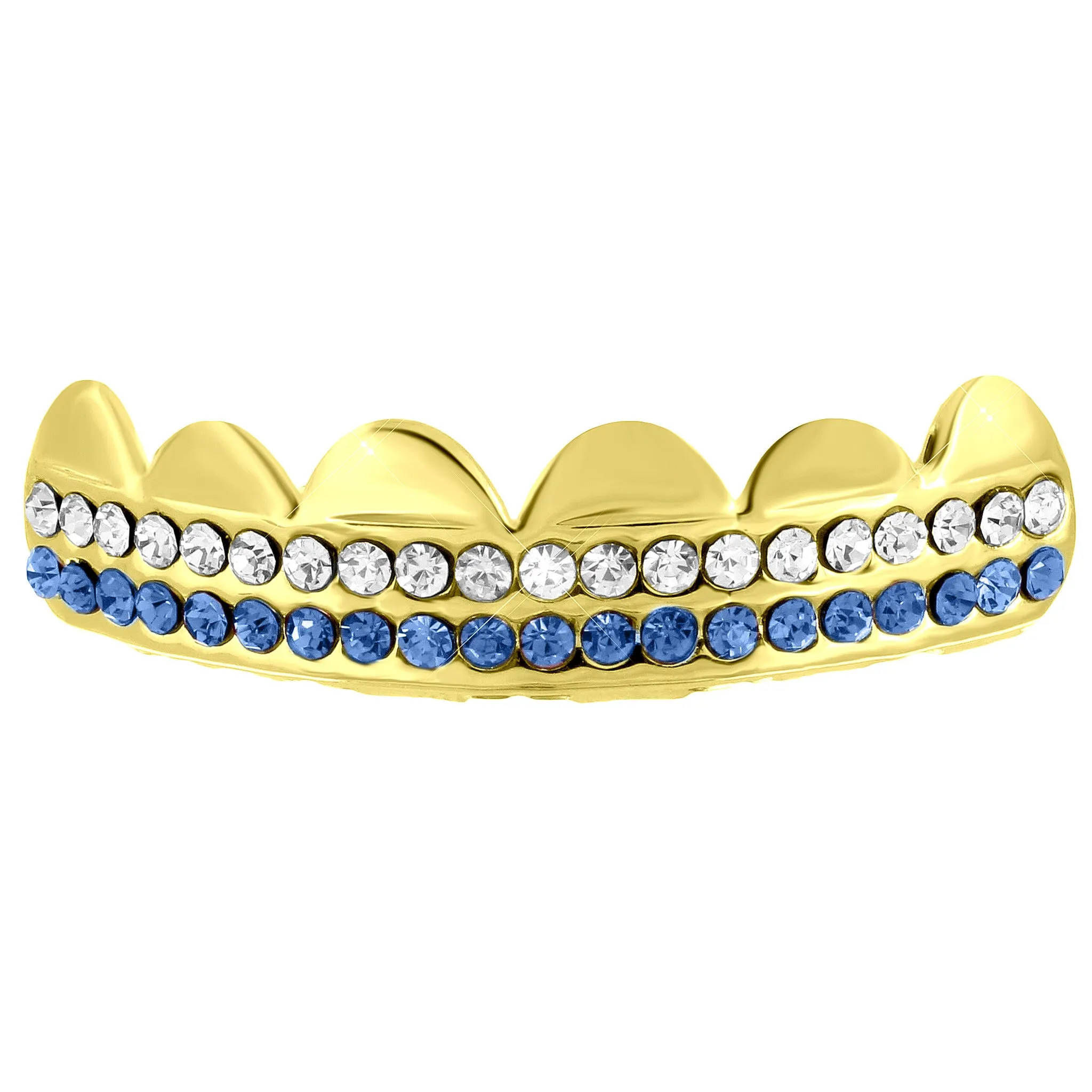 White Blue Two Row Top Grillz For Mens sold by Master Of Bling