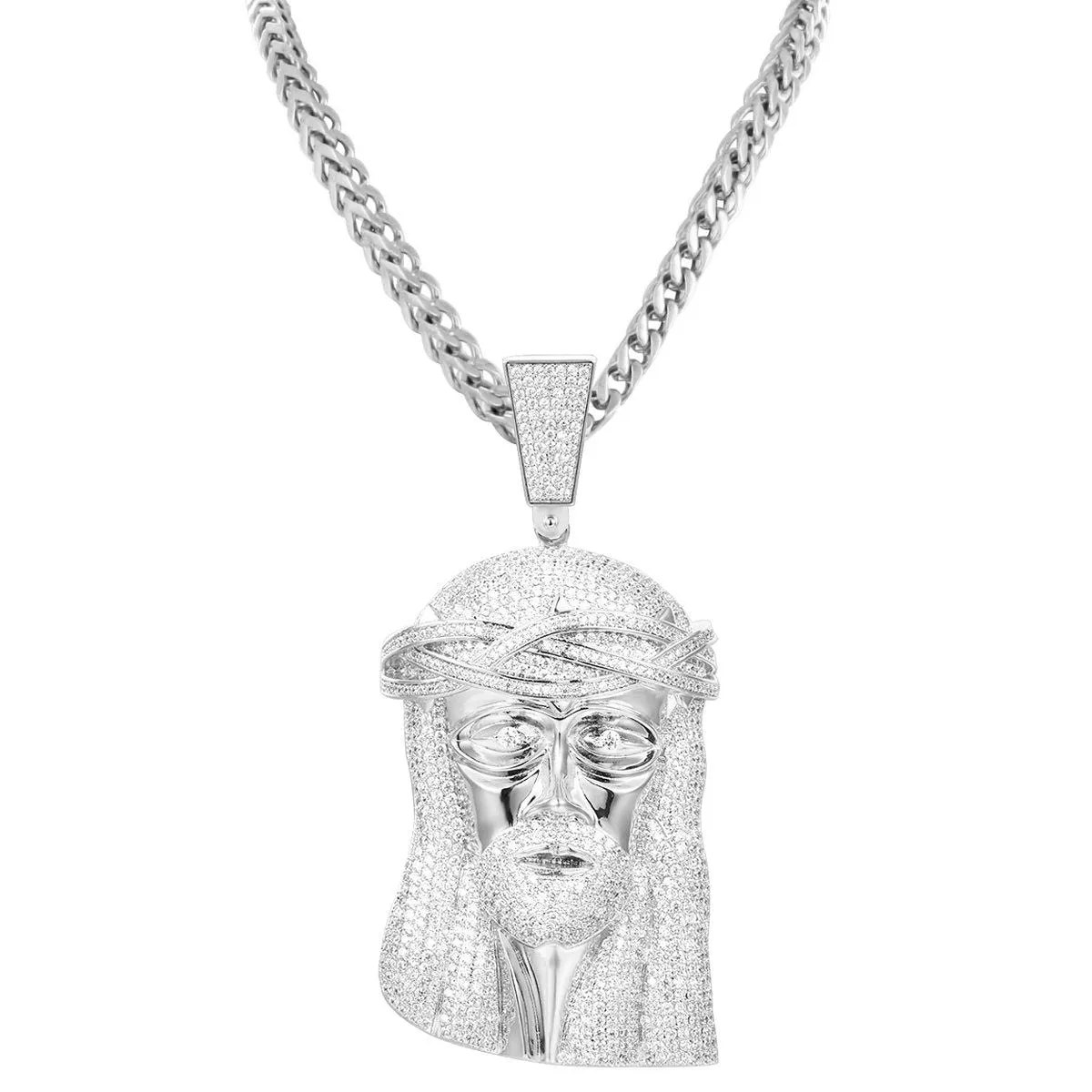Designer Jesus Face Piece Bling Pendant Necklace sold by Master Of Bling