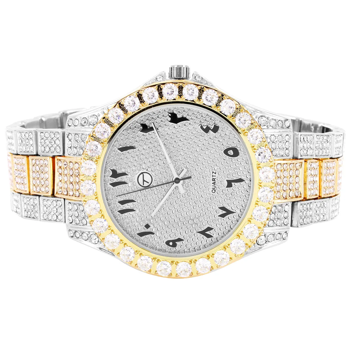 Two Tone 41MM Presidential Style Arabic Dial Solitaire Bezel Watch sold by Master Of Bling