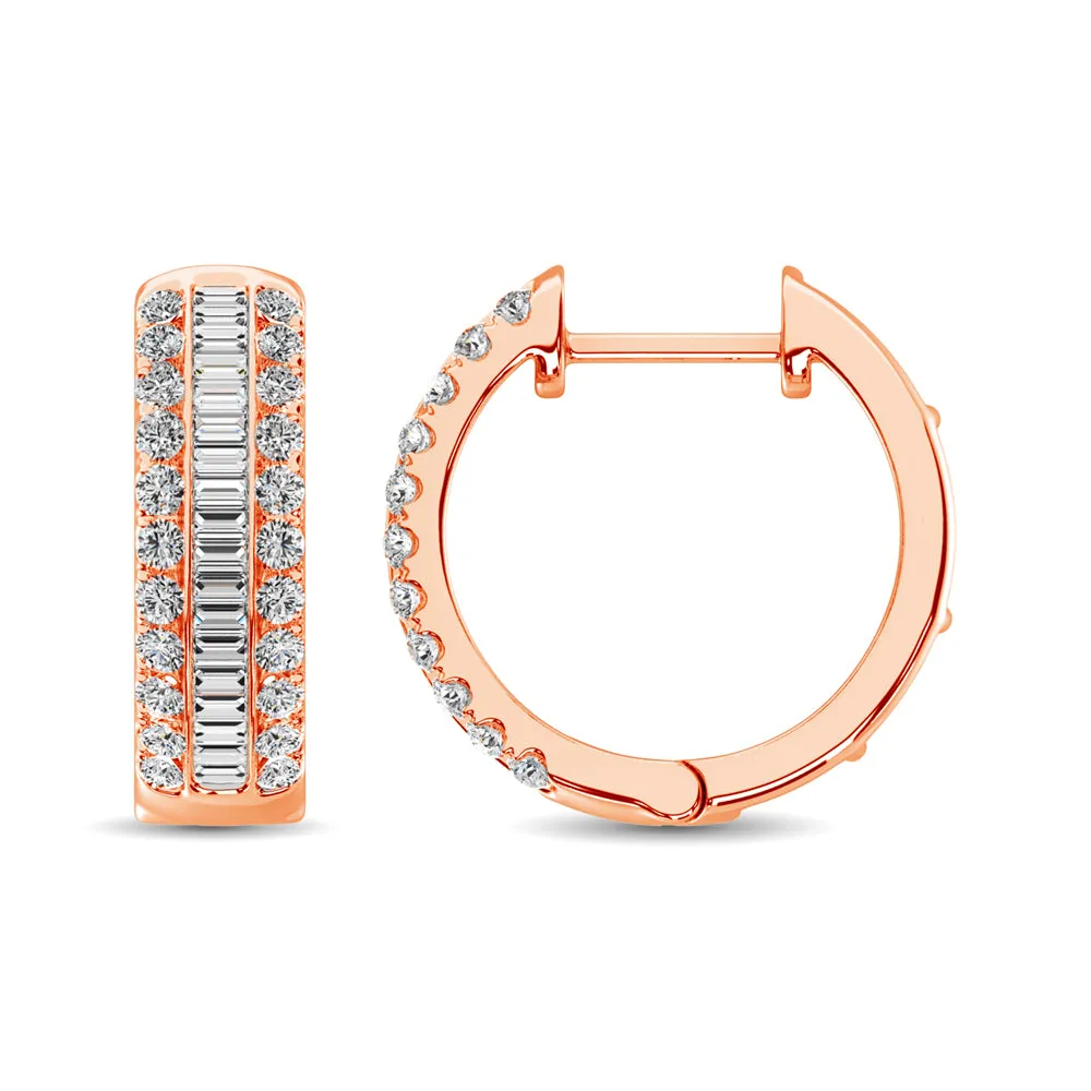 14K Rose Gold Round and Baguette Diamond 1/2 Ct.Tw. Hoop Earrings sold by Master Of Bling product image thumbnail 3
