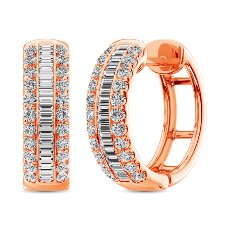14K Rose Gold Round and Baguette Diamond 1/2 Ct.Tw. Hoop Earrings sold by Master Of Bling