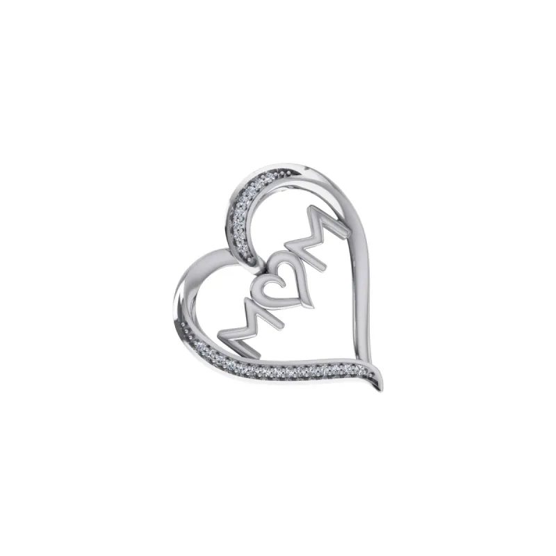 Mom Heart Pendant 10K White Gold Real Diamond Charm Womens sold by Master Of Bling